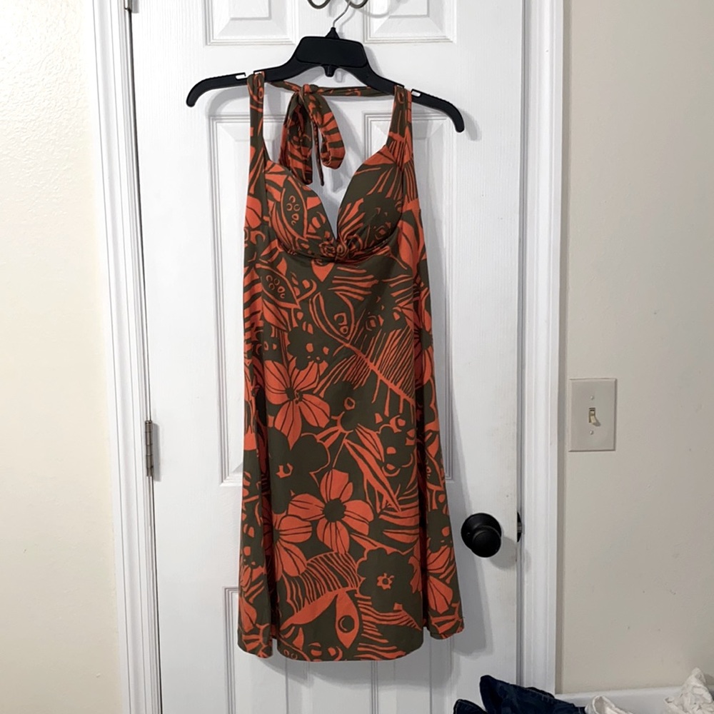 COPY - Tommy Bahama Orange and Taupe Halter Dress Coverup with Built-in Bra Siz…